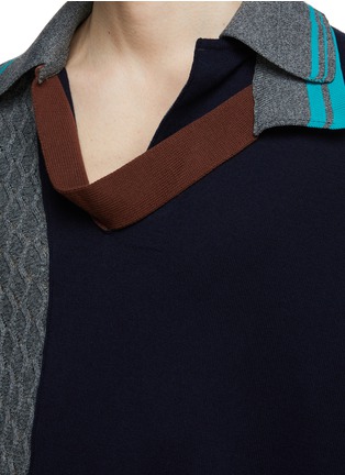 Contrast Panel Double Collar Knit Wool Blend Polo Shirt