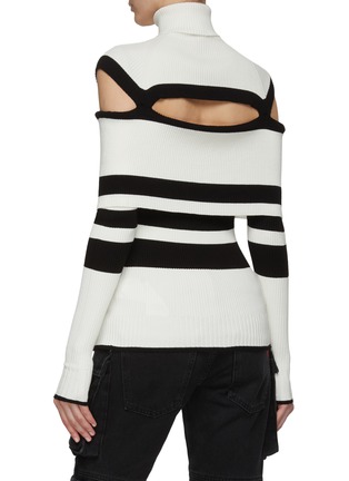 Back View - Click To Enlarge - THE ATTICO - ‘Amilia’ Cut Out Striped Knit Turtleneck Top