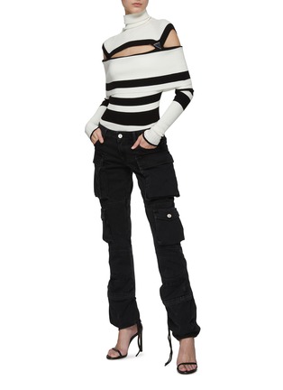 Figure View - Click To Enlarge - THE ATTICO - ‘Amilia’ Cut Out Striped Knit Turtleneck Top