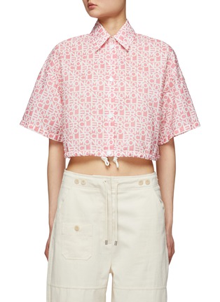Main View - Click To Enlarge - MONCLER - Allover Logo Print Drawstring Hem Cropped Shirt
