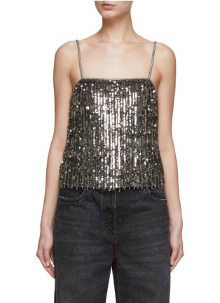 Main View - Click To Enlarge - ALICE & OLIVIA - ‘CHI’ SEQUIN FRINGE TANK TOP