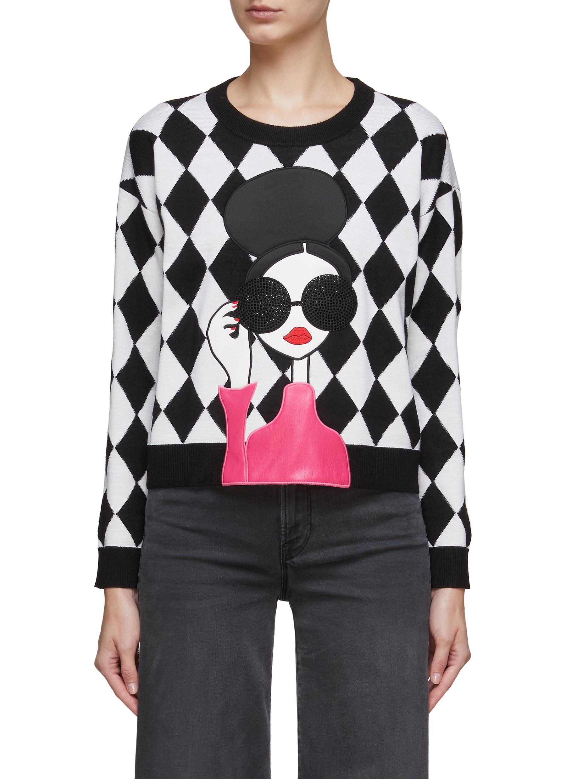 ALICE + OLIVIA | 'GLEESON' APPLIQUE STACE LONG SLEEVE PULLOVER