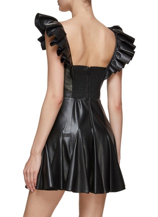 Back View - Click To Enlarge - ALICE + OLIVIA - RUFFLE SLEEVE VEGAN LEATHER FLARE DRESS