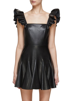 Main View - Click To Enlarge - ALICE + OLIVIA - RUFFLE SLEEVE VEGAN LEATHER FLARE DRESS