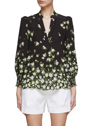 Main View - Click To Enlarge - ALICE + OLIVIA - ‘SHEILA’ LONG BALLOON SLEEVE FLORAL PRINT TOP