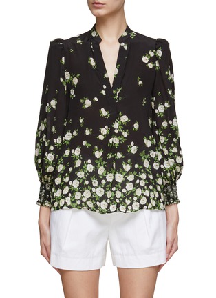 Main View - Click To Enlarge - ALICE & OLIVIA - ‘SHEILA’ LONG BALLOON SLEEVE FLORAL PRINT TOP