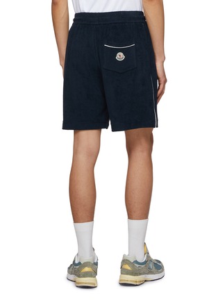 Back View - Click To Enlarge - MONCLER - Logo Patch Drawstring Waist Cotton Sweatshorts