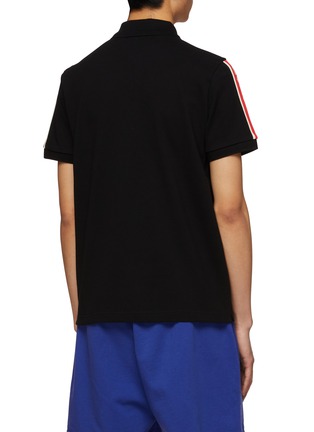 Back View - Click To Enlarge - MONCLER - Logo Patch Tricolour Stripe Cotton Polo Shirt