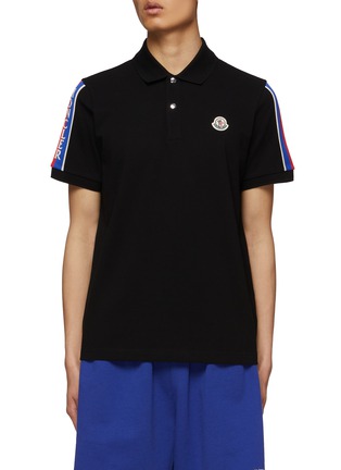 Main View - Click To Enlarge - MONCLER - Logo Patch Tricolour Stripe Cotton Polo Shirt