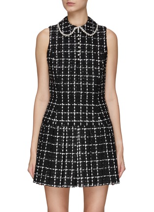 Main View - Click To Enlarge - ALICE + OLIVIA - ‘ELLIS’ BUTTON FRONT BOW DETAIL TWEED MINI DRESS