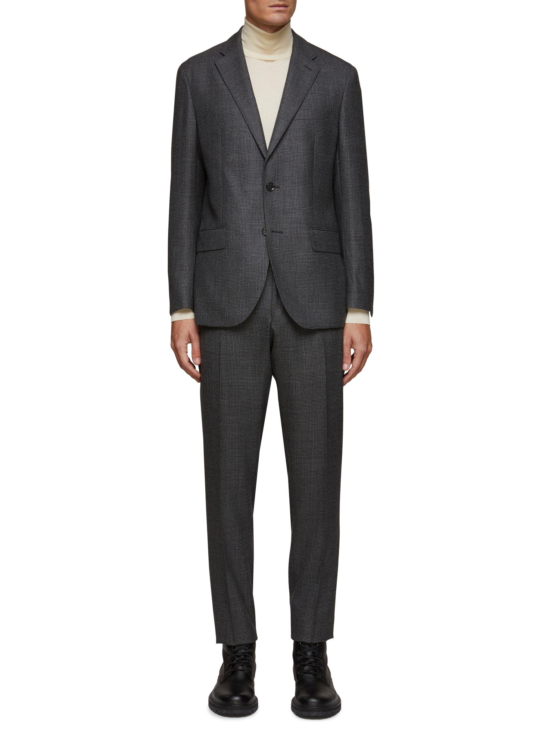 Equil Single Breasted Notch Lapel Glen Plaid Unlined Suit In Grey