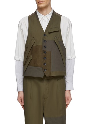 Main View - Click To Enlarge - THE VIRIDI-ANNE - Patchwork Zipper Pocket Button Front Vest