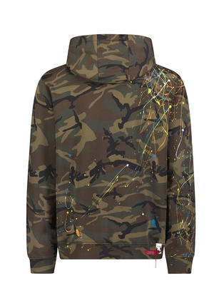 Back View - Click To Enlarge - 8-BIT - ‘Orange Louis Sneakers’ Pixelated Graphic Paint Splashed Camouflage Drawstring Hoodie