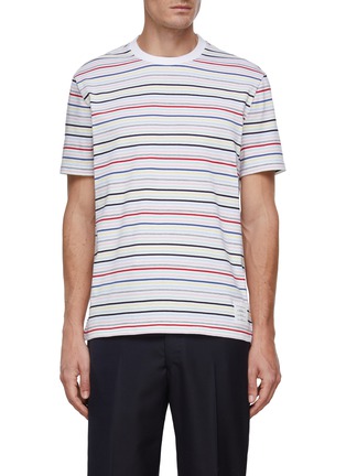 Main View - Click To Enlarge - THOM BROWNE - Striped Crewneck Short Sleeve Cotton T-Shirt