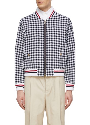 Main View - Click To Enlarge - THOM BROWNE  - Gingham Check Cotton Bouclé Bomber Jacket