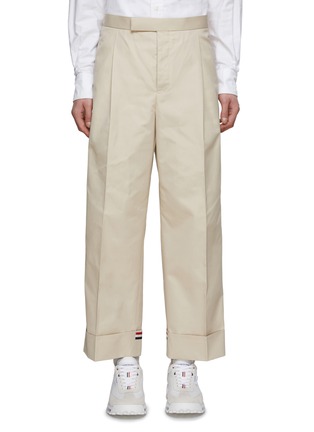 Main View - Click To Enlarge - THOM BROWNE - Flat Front Wide Leg Cropped Typewriter Cloth Pants