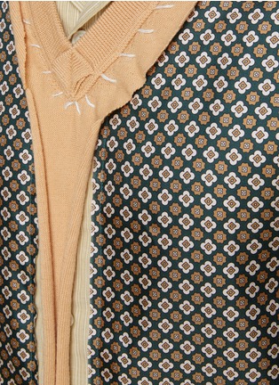  - MAISON MARGIELA - Geometric Print Silk Panel Striped Shirt Collar Raw Edge Wool Knit Top