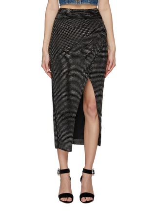 Main View - Click To Enlarge - SELF-PORTRAIT - ALL-OVER HOT FIX RHINESTONE EMBELLISHED WRAP MIDI SKIRT
