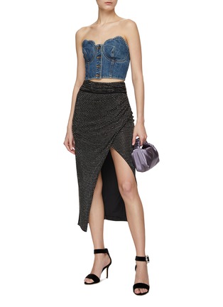 Figure View - Click To Enlarge - SELF-PORTRAIT - ALL-OVER HOT FIX RHINESTONE EMBELLISHED WRAP MIDI SKIRT