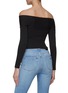 Back View - Click To Enlarge - SELF-PORTRAIT - LONG SLEEVE OFF SHOULDER KNIT TOP