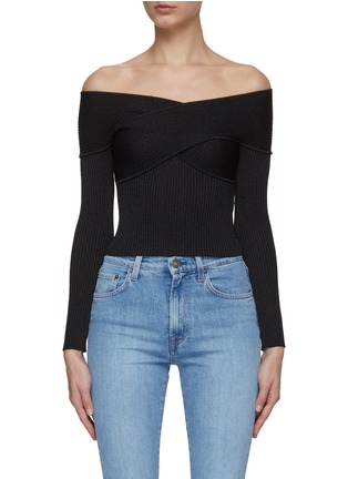Main View - Click To Enlarge - SELF-PORTRAIT - LONG SLEEVE OFF SHOULDER KNIT TOP
