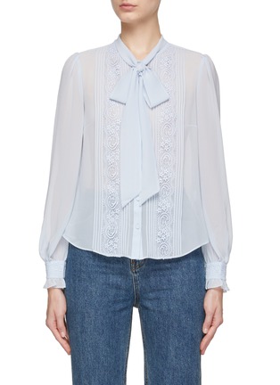 Main View - Click To Enlarge - SELF-PORTRAIT - SELF TIE NECK LACE PANEL LONG SLEEVE CHIFFON BLOUSE
