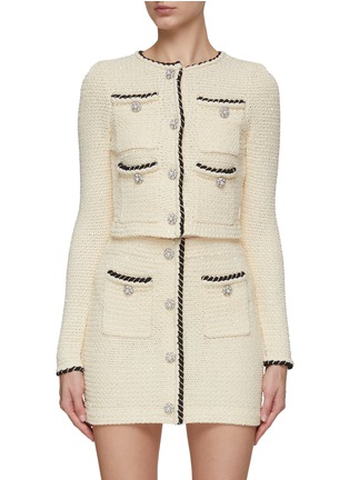 Main View - Click To Enlarge - SELF-PORTRAIT - SEQUIN CRYSTAL FAUX PEARL EMBELLISHED KNIT CROPPED CARDIGAN