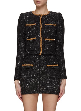 Main View - Click To Enlarge - SELF-PORTRAIT - SEQUIN CRYSTAL BEAD EMBELLISHED KNIT CROPPED CARDIGAN