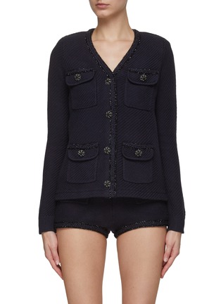 Main View - Click To Enlarge - SELF-PORTRAIT - SEQUIN CRYSTAL EMBELLISHED KNIT CARDIGAN