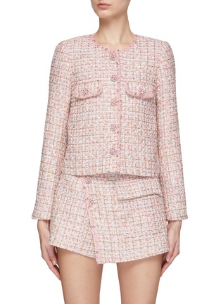 Main View - Click To Enlarge - SELF-PORTRAIT - Stone Embellished Cropped Bouclé Jacket