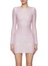 Main View - Click To Enlarge - SELF-PORTRAIT - HOT FIX RHINESTONE EMBELLISHED LONG SLEEVE REMOVEABLE SHOULDER PAD MESH DRESS