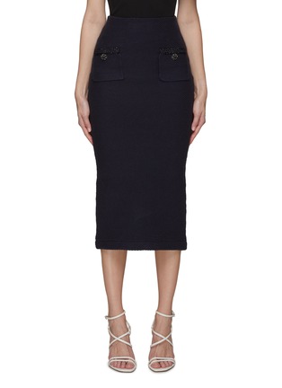 Main View - Click To Enlarge - SELF-PORTRAIT - SEQUIN CRYSTAL EMBELLISHED HIGH WAIST KNIT MIDI SKIRT