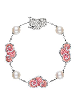 Main View - Click To Enlarge - YICI ZHAO ART & JEWELS - ‘Lucky Clouds’ Pink Enamel 18K White Gold Diamond Akoya Pearl Bracelet
