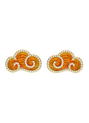 Main View - Click To Enlarge - YICI ZHAO ART & JEWELS - ‘Lucky Clouds’ Orange Enamel 18K Gold Diamond Earrings