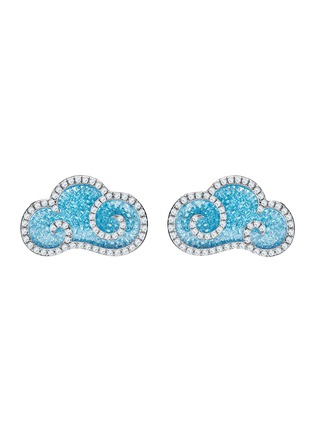 Main View - Click To Enlarge - YICI ZHAO ART & JEWELS - ‘Lucky Clouds’ Light Blue Enamel 18K White Gold Diamond Earrings