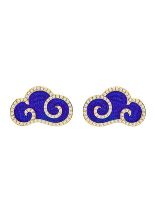 Main View - Click To Enlarge - YICI ZHAO ART & JEWELS - ‘Lucky Clouds’ Blue Enamel 18K Gold Diamond Earrings