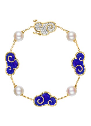 Main View - Click To Enlarge - YICI ZHAO ART & JEWELS - ‘Lucky Clouds’ Blue Enamel 18K Gold Diamond Akoya Pearl Bracelet