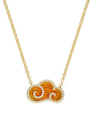 Main View - Click To Enlarge - YICI ZHAO ART & JEWELS - ‘Lucky Clouds’ Orange Enamel 18K Gold Diamond Necklace