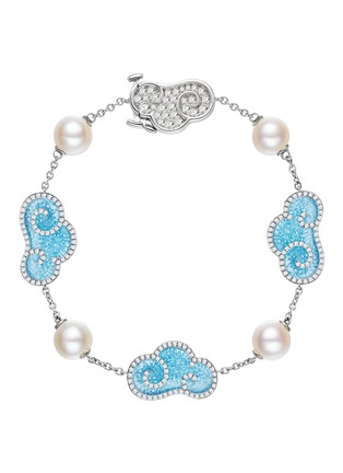 Main View - Click To Enlarge - YICI ZHAO ART & JEWELS - ‘Lucky Clouds’ Light Blue Enamel 18K White Gold Diamond Akoya Pearl Bracelet