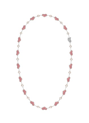 Main View - Click To Enlarge - YICI ZHAO ART & JEWELS - ‘Lucky Clouds’ Pink Enamel 18K White Gold Diamond Akoya Pearl Necklace