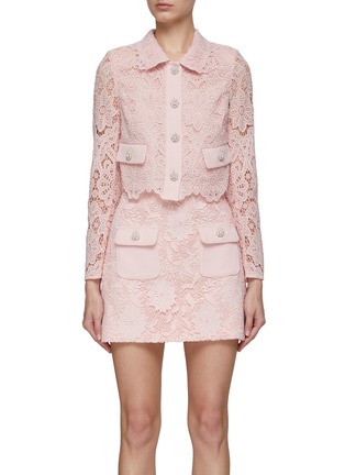 Main View - Click To Enlarge - SELF-PORTRAIT - CRYSTAL EMBELLISHED LONG SLEEVE GUIPURE LACE CROPPED JACKET