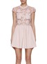 Main View - Click To Enlarge - SELF-PORTRAIT - CRYSTAL EMBELLISHED SELF TIE BAND COLLAR GUIPURE LACE MINI DRESS