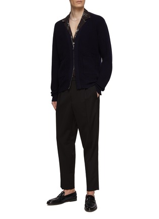 Figure View - Click To Enlarge - OFFICINE GÉNÉRALE - ZIP FRONT MERINO WOOL ENGLISH RIB KNIT PATCH POCKET CARDIGAN