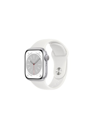 Main View - Click To Enlarge - APPLE - APPLE WATCH SERIES 8 — SILVER ALUMINIUM CASE WITH WHITE REGULAR SPORT BAND