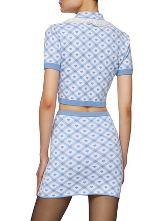 Back View - Click To Enlarge - ALESSANDRA RICH - HEART MOTIF CHEQUERED JACQUARD KNIT CARDIGAN