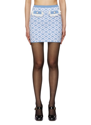 Main View - Click To Enlarge - ALESSANDRA RICH - LACE TRIM POCKET DETAIL CHEQUERED JACQUARD KNIT MINI SKIRT