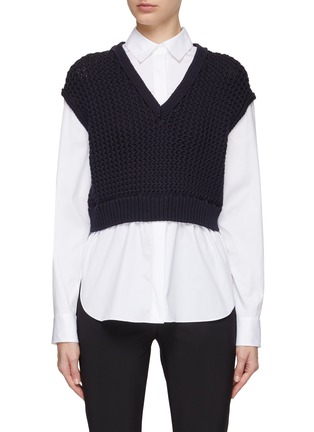 Main View - Click To Enlarge - THEORY - WOVEN V-NECK CROPPED KNIT VEST