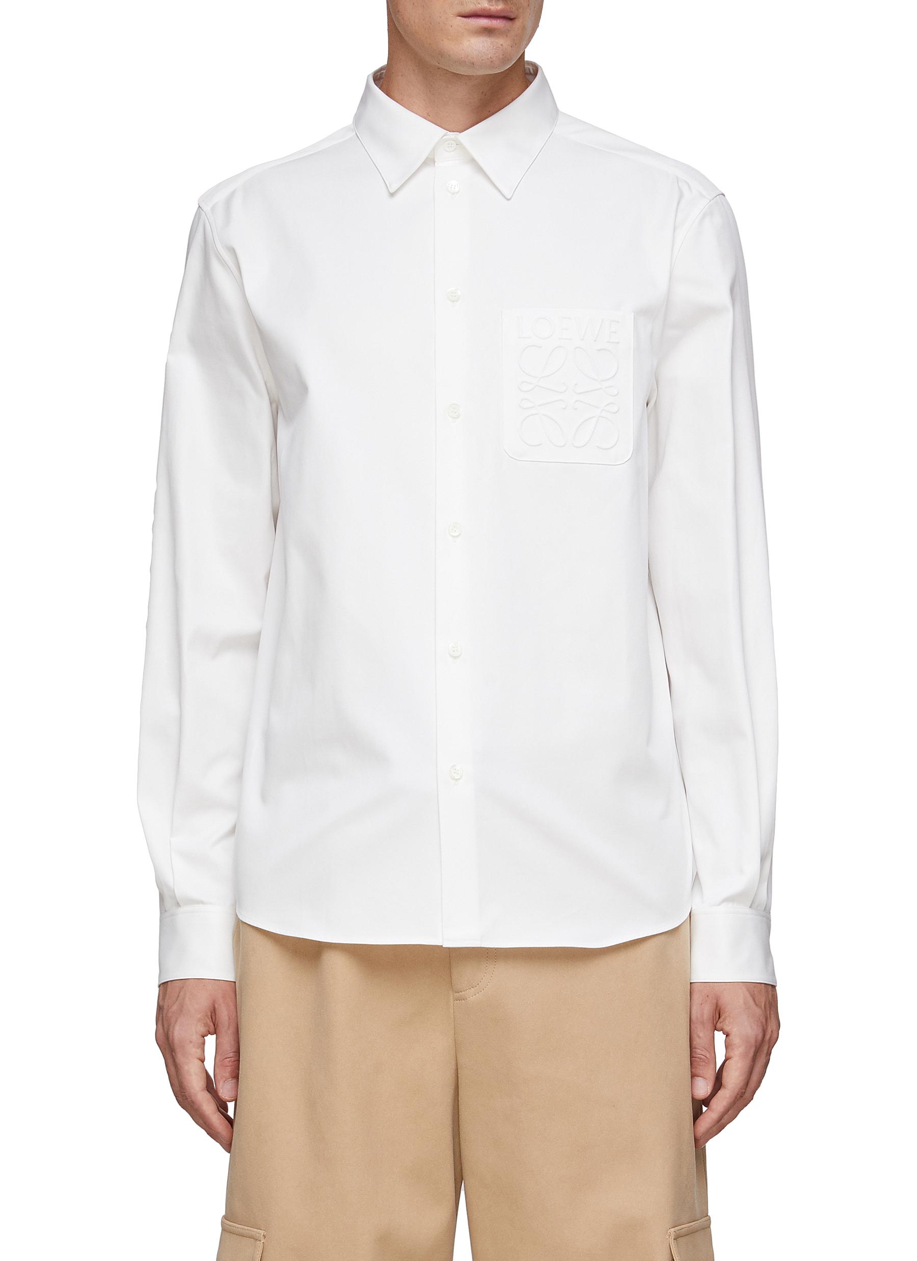 ANAGRAM DEBOSSED PATCH POCKET COTTON BUTTON UP SHIRT