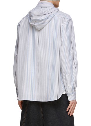 Back View - Click To Enlarge - LOEWE - Striped Drawstring Hood Wool Cotton Blend Shirt