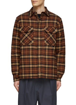 Main View - Click To Enlarge - LOEWE - LOGO DEBOSSED PATCH CHEQUERED FRONT ZIP COTTON PADDED SHIRT